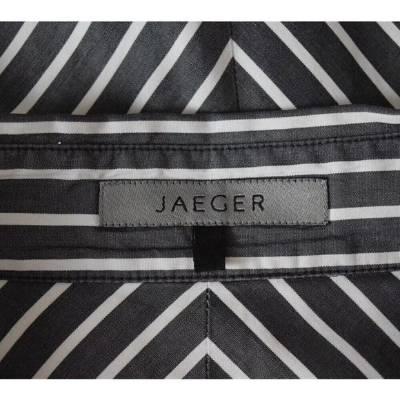 JAEGER ASYMMETRICAL STRIPED BUTTON UP LONG SLEEVE TOP - Picture 7 of 8